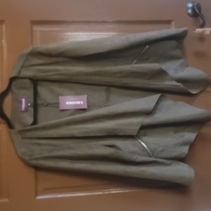 Vigoss-Olive faux suede open front  Asymmetrical jkt. 3X. NWT.